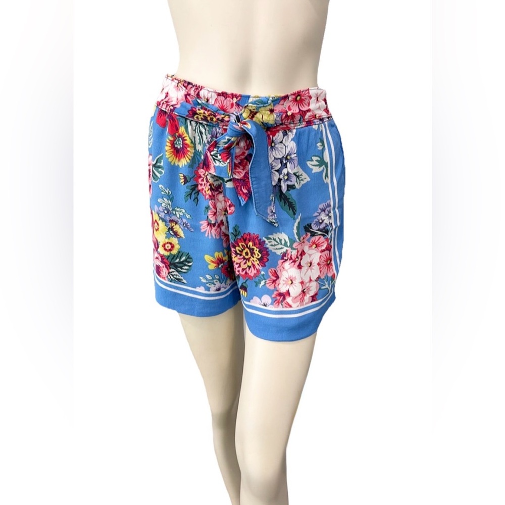 Maeve Anthropologie Floral Tie Waist Shorts XS Blue Boho
